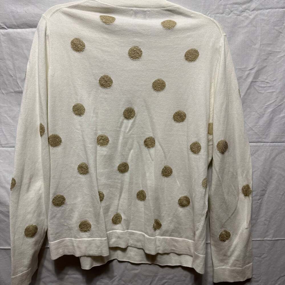 J.Crew Teddie Crewneck Sweater Ivory with Gold Metallic Polka Dots